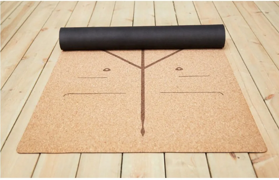 Jusenda 183X68cm Natural Cork TPE Yoga Mat For Fitness 5mm Sport Mats Pilates Exercise Non-slip Yoga mat With Position Body Line