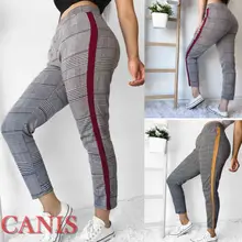 2019 Fashion Brand New Women's Autumn Casual High Waist Plaid Skinny Plaid Pants Trousers Stretch Jeggings