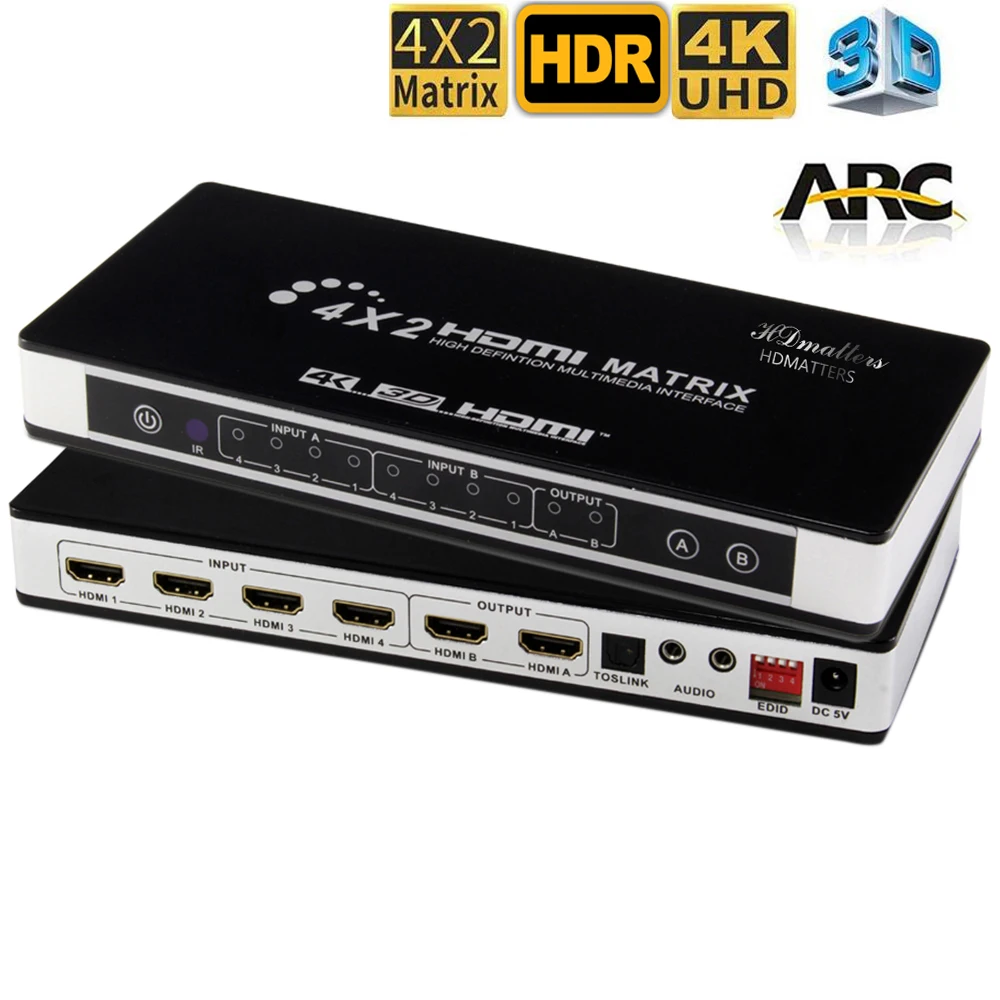 HDMI матрица 4X2 переключатель сплиттер с toslink и стерео аудио 4kX 2K/30 Гц