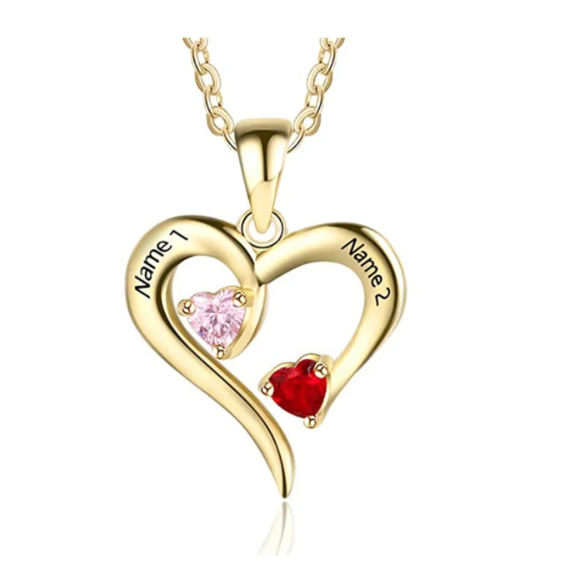 

HIYONG Personalized Name Necklace Gold Silver Custom Name Necklaces Custom Two Name Heart Jewelry Women Customized Gift for Her
