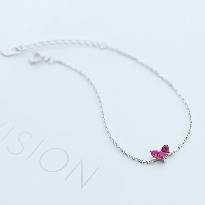 Новые модные ювелирные изделия красивые браслеты из стерлингового серебра 925 пробы простые Оригинальные милые браслеты с красным сердцем