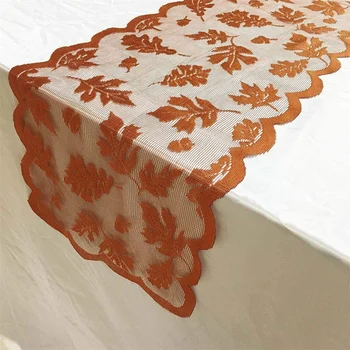 

13 inch x72 inch /33X183cm Maple Leaf Lace Table Runner for Fall Dinner Parties Restaurant Décor