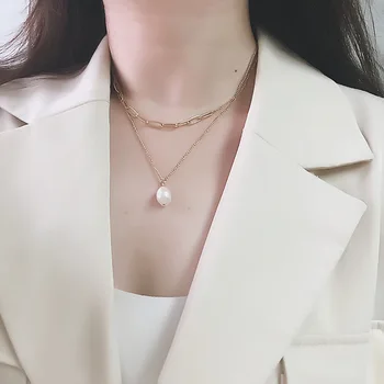 

Timeless Wonder Titanium Glam Layered Natural Pearl Chains Necklace Women Stainless Steel Jewelry Punk Trendy Boho Top Ins 2023