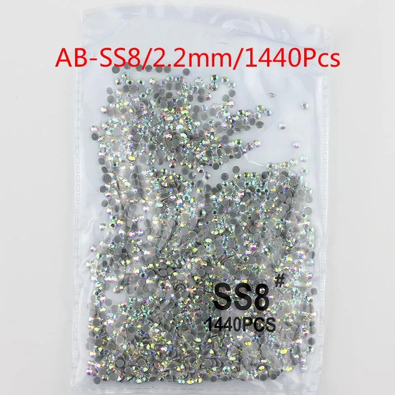 AB SS8 1440pcs Все размеры высокое качество кристалл ab исправление стразы стекло Flatback железо на исправление стразы кристалл для свадебного платья одежда - Цвет: AB SS8 1440pcs