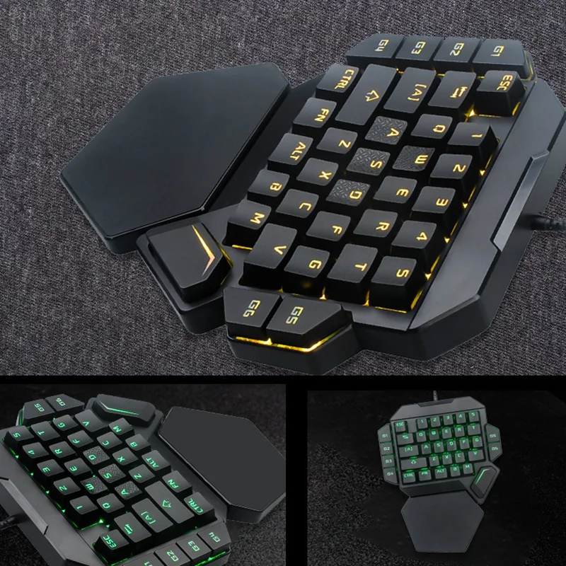 Одной рукой клавиатура, цветная(RGB), с одной стороны, Механическая игровая клавиатура, клавиатуры, 35-ключ синий переключатель, USB Проводная Радуга Портативный