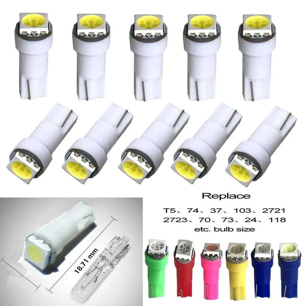 1000PCS Car T5 Led 1 SMD Interior Light Ceramic Dashboard Gauge Instrument Ceramic Car Auto Side Wedge Lights Lamp Bulb white