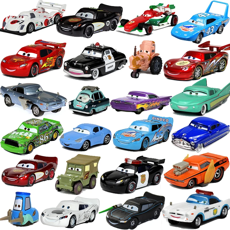 Disney Pixar Cars 2 e 3 Model Toy para Crianças Relâmpago McQueen, Mater, Xerife, Liga, Modelo de Metal, 1:55, Veículos, Presentes para Meninos