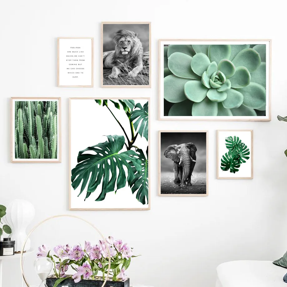 Monstera кактус слон лев леопард настенная живопись на холсте скандинавские плакаты