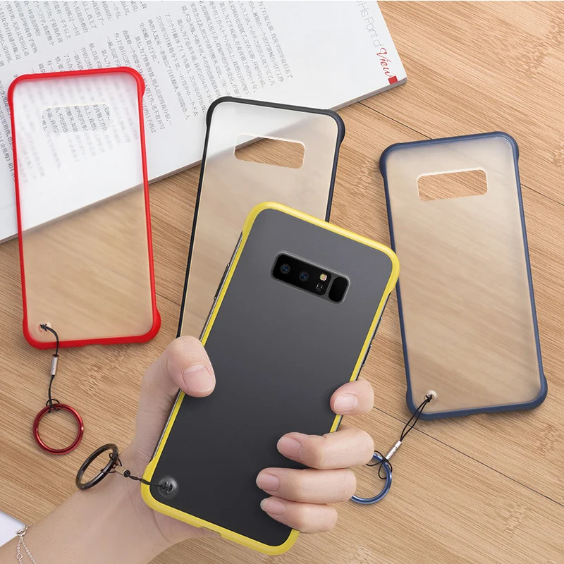 Frameless Transparent Matte Hard Phone Case For Samsung Note 8 9 Case Note 8 Note 9 With Ring Lanyard Back Cover Tpu Pc 2 In 1