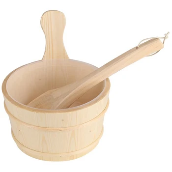 

Bathroom Natural Wooden Bucket + Ladle Set For Sauna Spa Bathroom Accessories