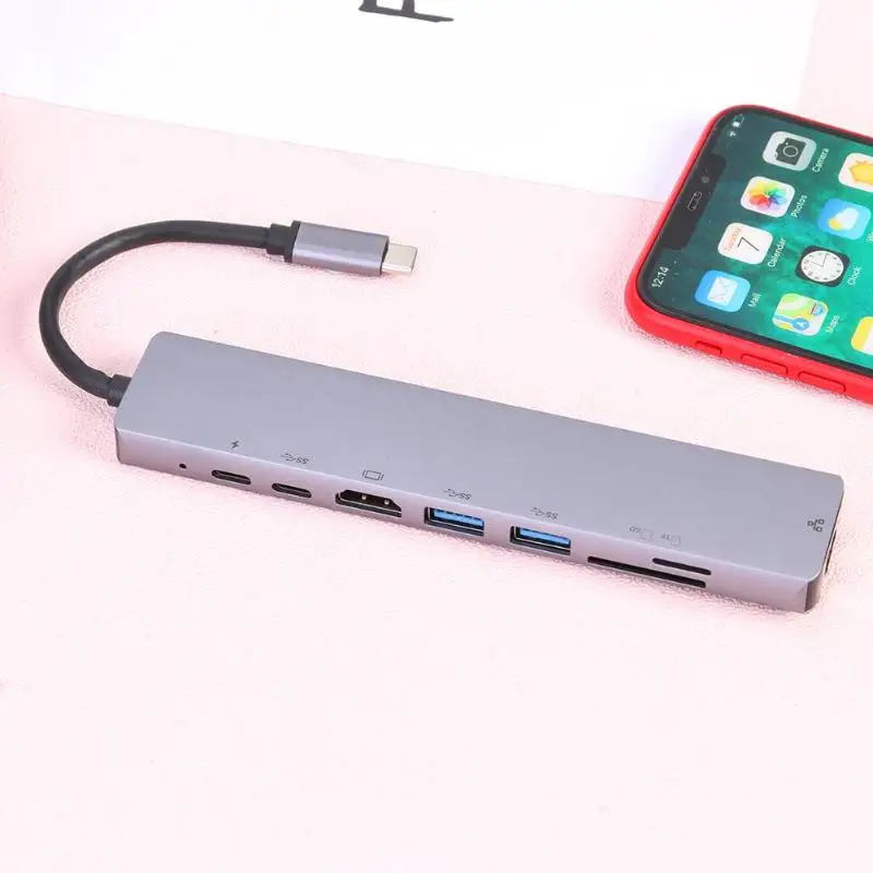 8 в 1 TYPE-C концентратор гигабитная LAN док-станция USB C адаптер для ноутбука