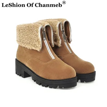 

New Thick Warm Plush Winter Thermal Snow Boots for Women Front Zip Matt PU Leather Platform Military Boots Ladies schoenen vrouw