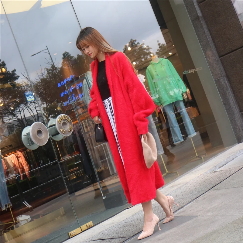 ^Cheap Wool Cardigan Sweater 2019 Women New Winter Imitated Mink Female Loose Long Mink Bat Sleeve Knit Coat