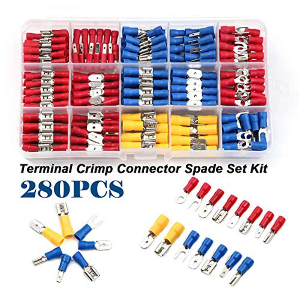 

280/480/720PCS Assorted Insulated Electrical Wire Crimp Connectors Spade Terminals Butt Ring Fork Lugs Terminal Kit+Plier