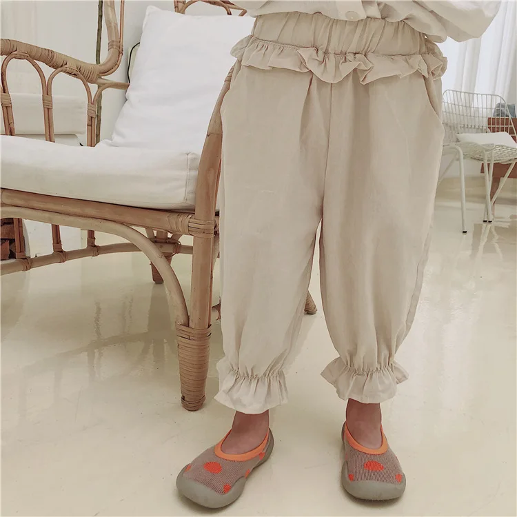Осенние штаны шаровары новые хлопковые и льняные шаровары для мальчиков и девочек Гофрированные Брюки детские повседневные штаны