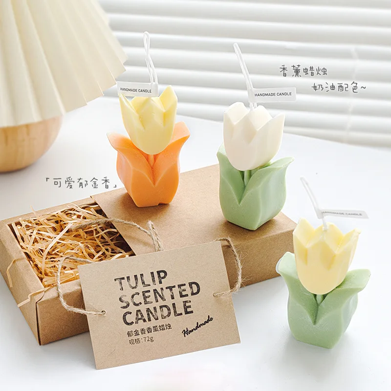 Artificial Flower-Shaped Candles Tulip Scented Romantic Nordic Style Bedroom Decorations Souvenir Wedding New Year Gifts | Дом и сад