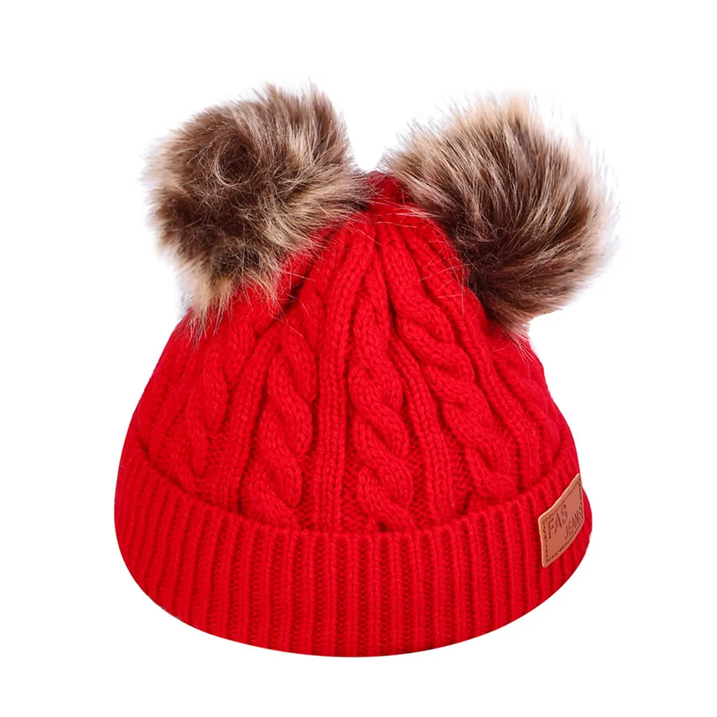 Зимняя утолщенная теплая шапка унисекс для женщин, теплая шапка с меховыми шариками и ушками, детская вязаная шапка с помпоном с ушками Skulles czapka zimowa