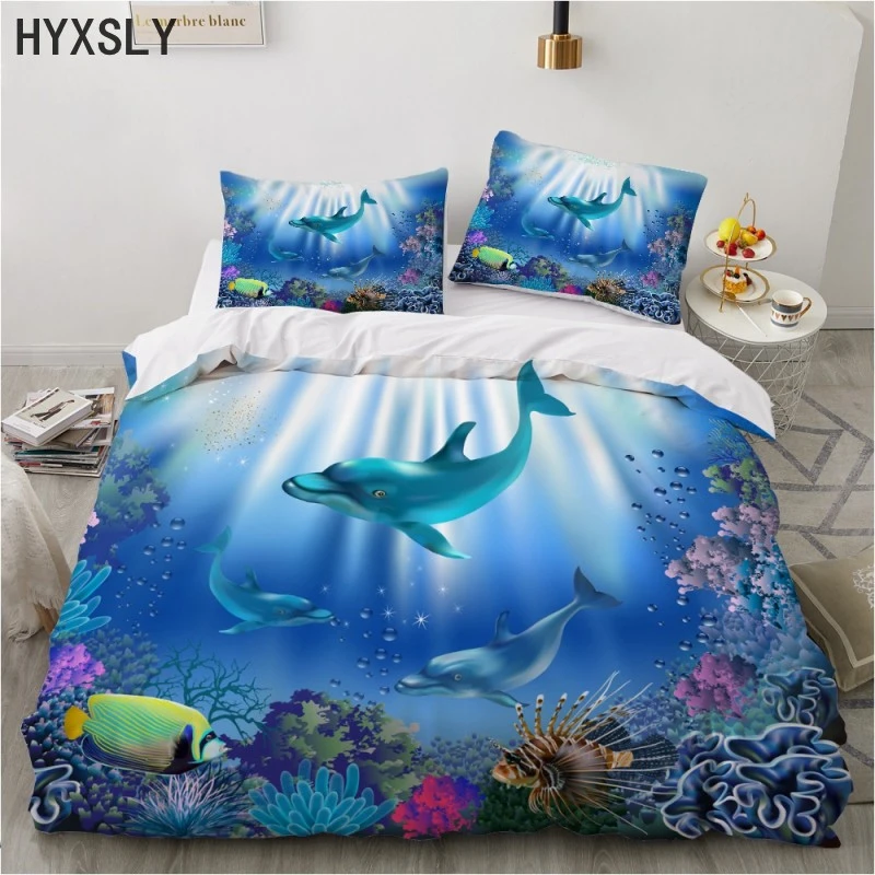 Dolfijn Schildpad Seahorse Queen King Size Beddengoed Dier Enkele Quilt Dekbedovertrek Kinderen Bed Linnen 2/3 Stuks Beddengoed|Beddengoed sets| - AliExpress