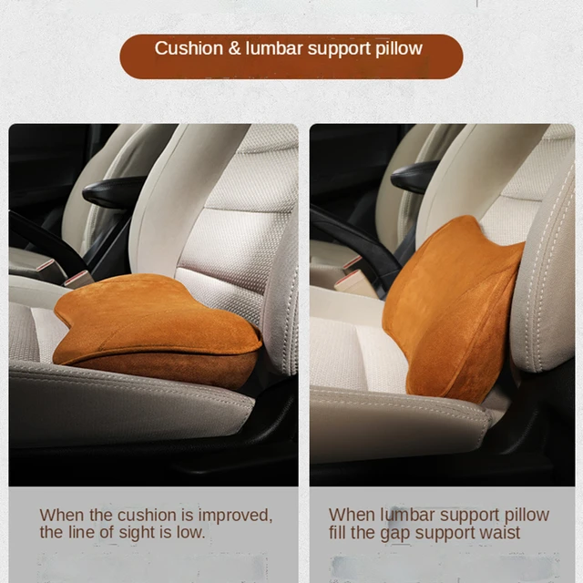 2 in 1 Car Seat Heightening Cushion Universal Driver's Waist Lumbar Pillow  Plush Single Back Support Mat Mini Cover Accessories