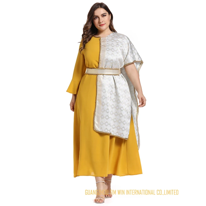 

Toleen Brand Women 2019 Plus Size Yellow Dress A Line Dress O Neck Patchwork Kimono Sleeve Fashion Dress Bandage Dress Vestids