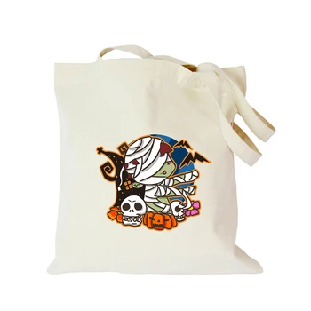 

Original Canvas Tote Lovely Halloween Cartoon Print Handbag Women or Men Shoulder Bag Kawaii Custom logo Shopping Bag hand bag