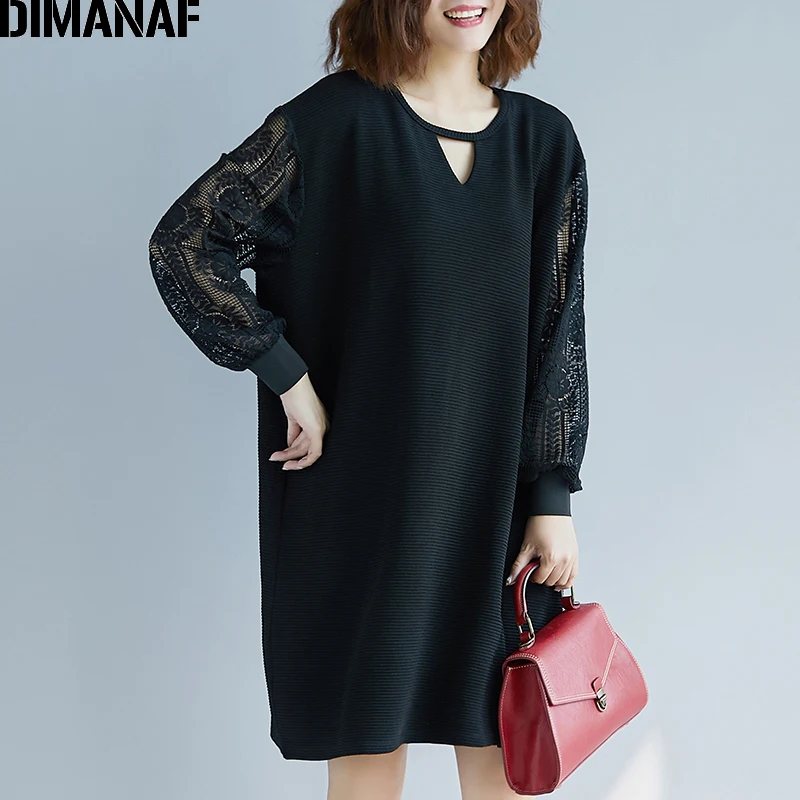 

DIMANAF Plus Size Women Blouse Shirts Elegant Lady Tops Tunic Loose Long Sleeve Fashion Spliced Lace Black Female Clothes Spring