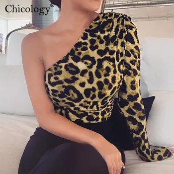 

Chicology leopard one shoulder bodysuit women long sleeve sexy budy suit 2019 autumn winter female streetwear party club clothes
