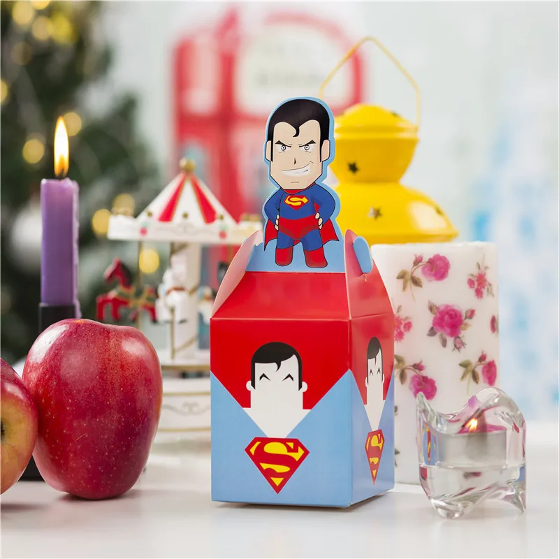 8 шт. вечерние коробки для конфет с героями мультфильма «мстители» и «Супергерои», Подарочная коробка для дня рождения, Рождественская коробка с яблоком - Цвет: Superman 8pcs