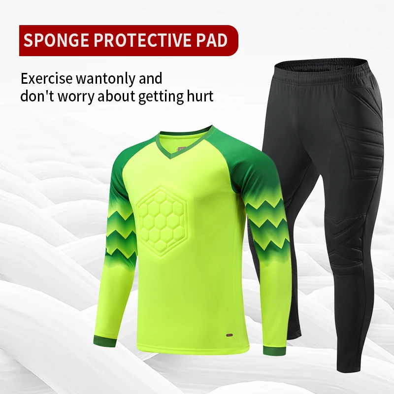 Men's Long Sleeve Goalkeeper Soccer Jersey Set with Protective Padding