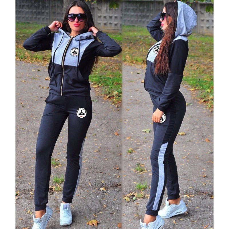 Casual Hoodies  2021 Autumn New Jott Printed Design Mosaic Women's Clothing Sports Fitness Slim Fit Hoodie and Sweatpants 2PCS Women's Tracksuit hoodie fashion