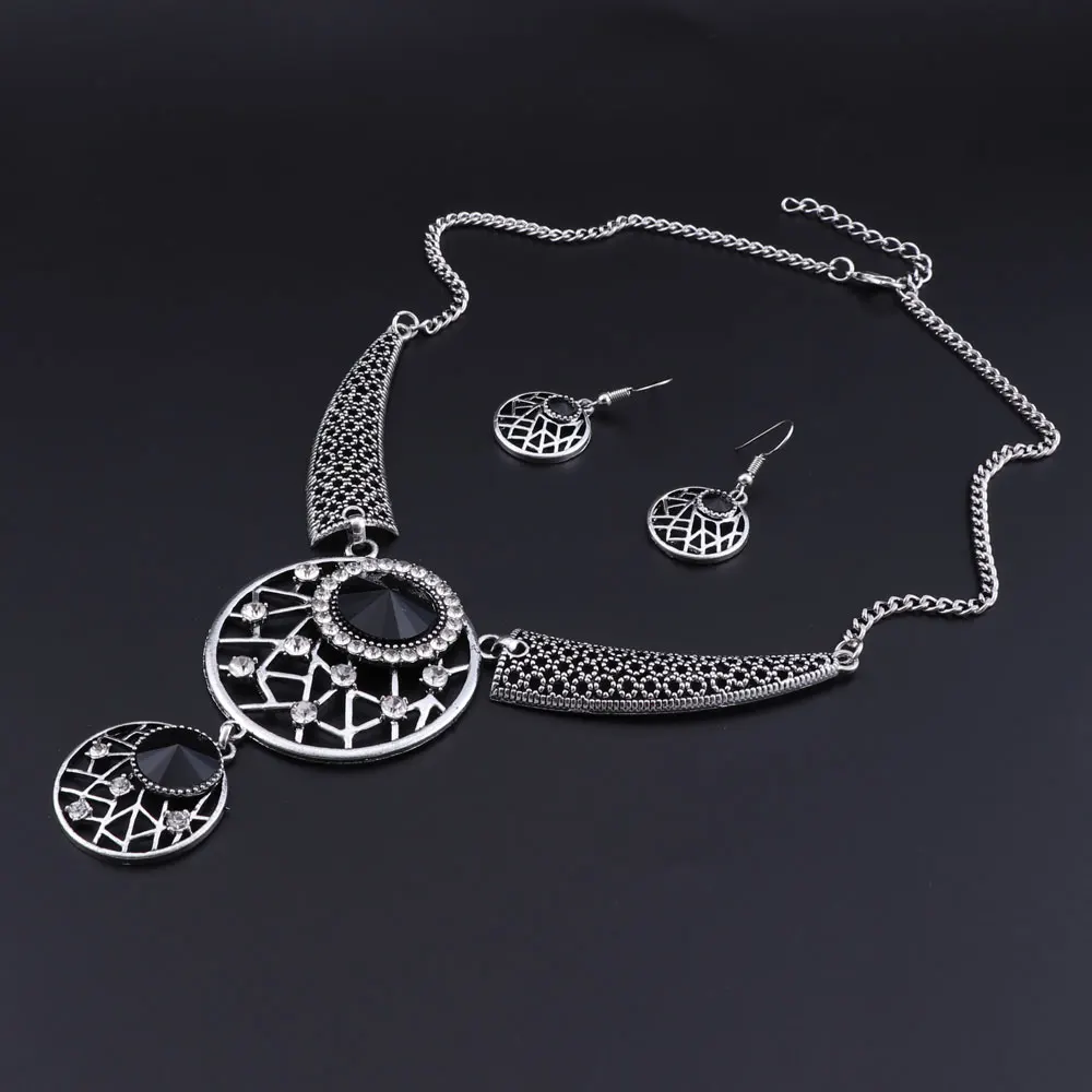 Винтажное ожерелье серьги наборы для женщин старинное золото кулон ожерелье s серьги кристаллы, украшения - Окраска металла: Black S