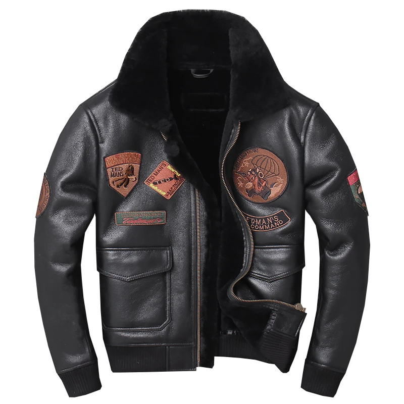 

2020 Black Men Military Shearling Leather Jacket Plus Size XXXXL Slim Fit Russian Genuine Thick Natural Avator Coat