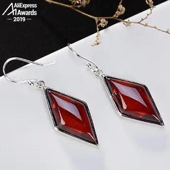 

S925 Fine Jewelry Ruby Drop Earrings Women Handmade Art Gift Vintage Natural Carnelian Retro Ruby red jasper