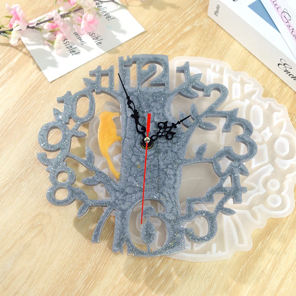 

Ажурные цифровые часы SZ037 под дерево, силиконовая форма «сделай сам», часы с арабскими цифрами, формы для украшения стен из смолы