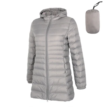 

2019 Spring Matte Ultra Light Down Women Long Jacket Soft Warm Windbreaker Duck Down Coat Gray