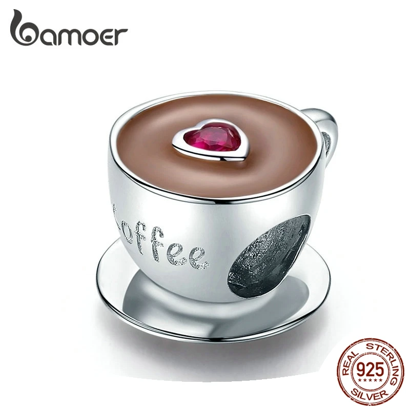 Coffee Cup Metal Beads for Women European Charm Bracelet 925 Sterling Silver Enamel Fashion Charms Jewelry SCC1286