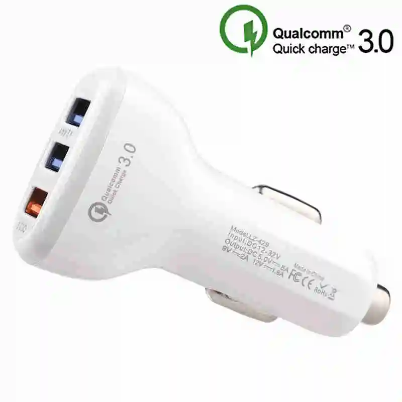 White 3 порта USB Автомобильное зарядное устройство быстрая зарядка, автомобильное зарядное устройство Быстрая зарядка 3,0 телефон зарядное устройство для iphone samsung Xiaomi huawei - Цвет: White