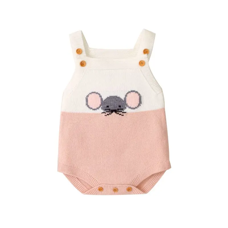 

TBaby Girls Romper Autumn Clothes Sleeveless Knitted Cartoon Animal Print Rompers Kids Boys Jumpsuit Baby Clothes