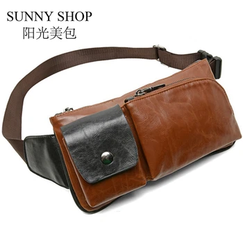 

SUNNY SHOP Men Chest Bag Leather Casual Waist Bags Small Crossbody Bag Men Multi-function Bag Pack Sports Outdoor