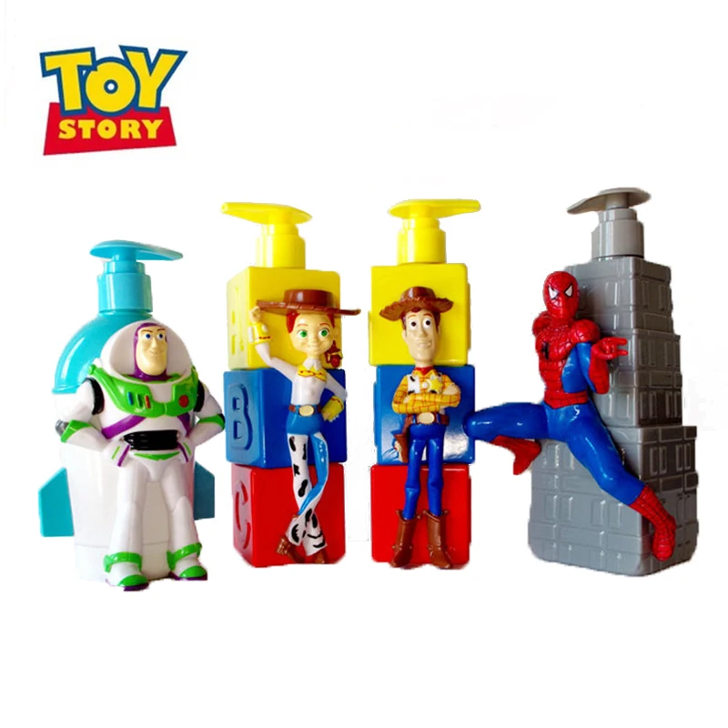 

New 20cm Disney Toy Story 4 Woody Buzz Lightyear Jessie Spider-Man Children's bath lotion container Pressure empty bottle 2B06