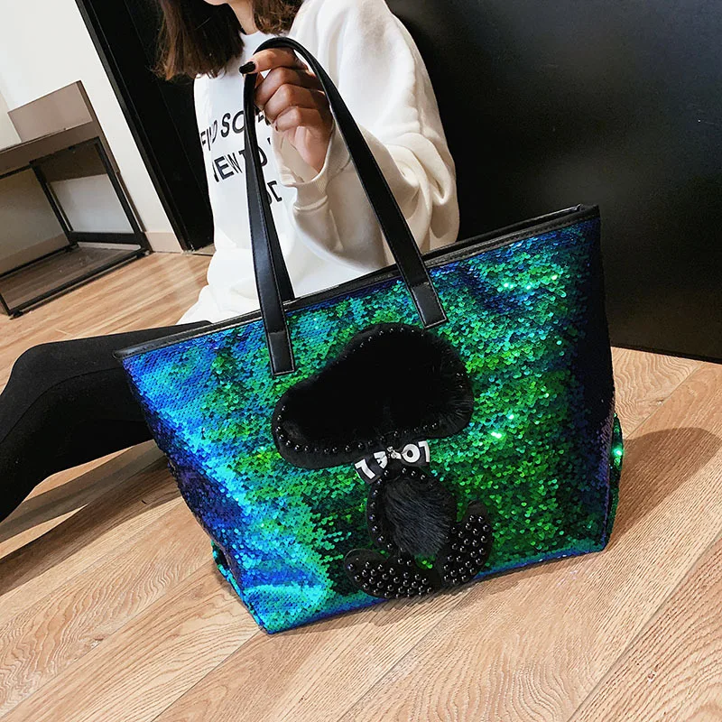 

Big Bag Girls 2019 New Fashion Segments Europe and America Hand-held Total Bag Large Capacity Girls Bag One Shoulder Slant Bag