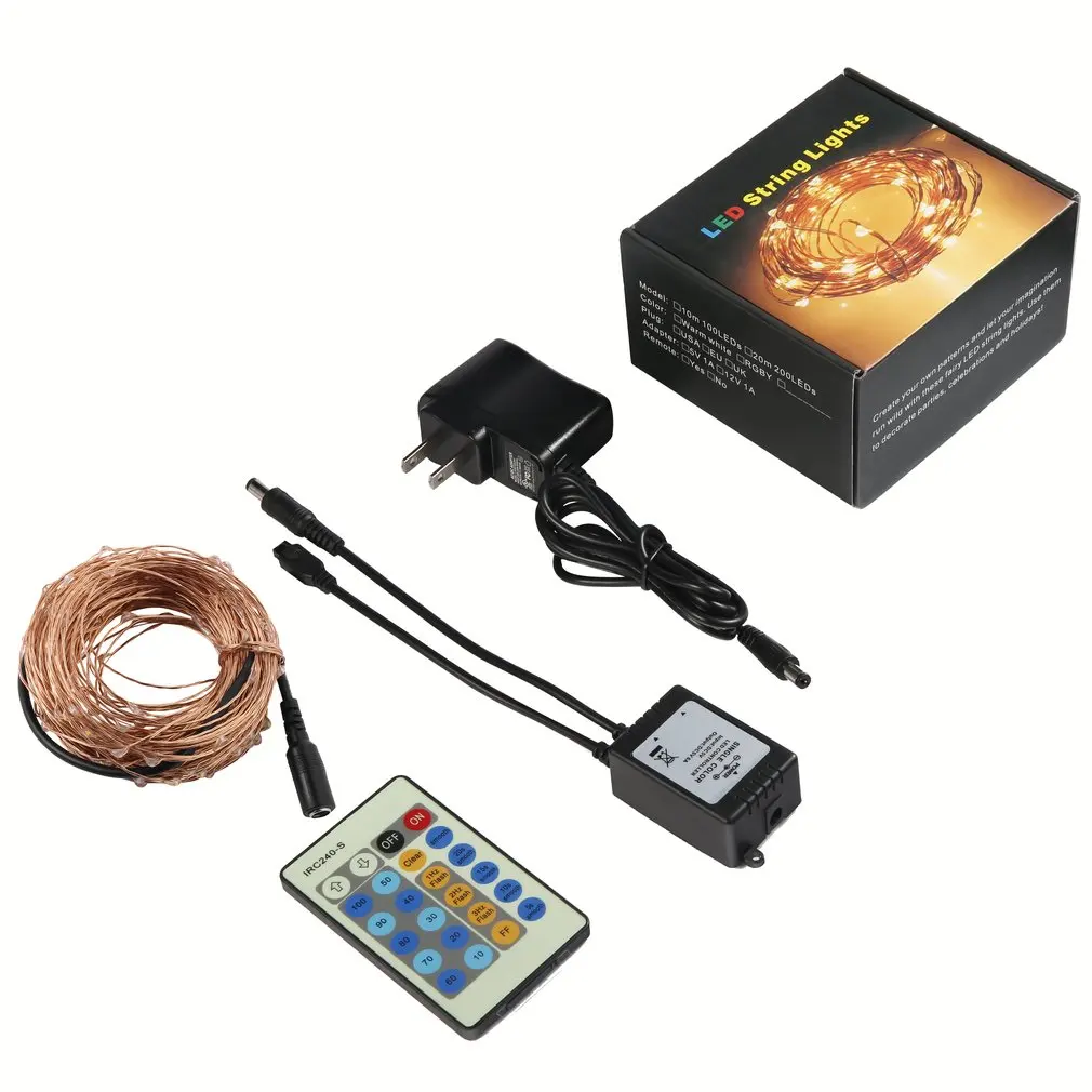 

US Plug 10m Remote Control LED String Lights Copper Wire Flexible Outdoor Lights for Christmas Wedding Decoration Waterproof