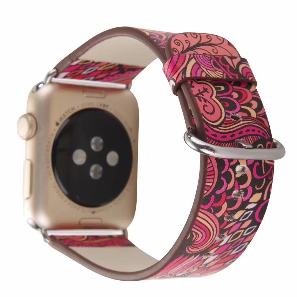 Кожаный ремешок для Apple Watch band se/38/42 40 мм 44 Серия 1/2/3/4/5/6 цветочный принт винтажный
