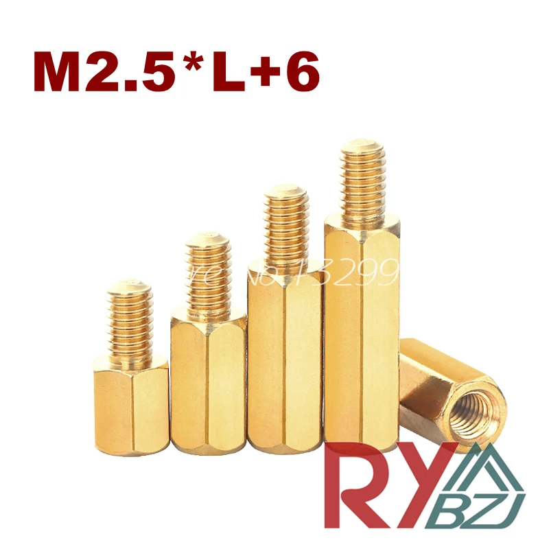 M2.5 * L + 6 латунь противостояние прокладка Женский Мужской Латунный резьбовой