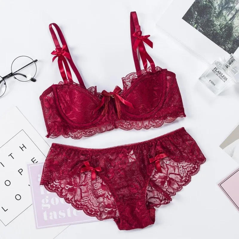 Fashion Sexy Bra Sets Plus Size C D Cup Thin Cotton Underwear Women Set Lace Comfortable Brassiere Gray Bras Embroidery Lingerie