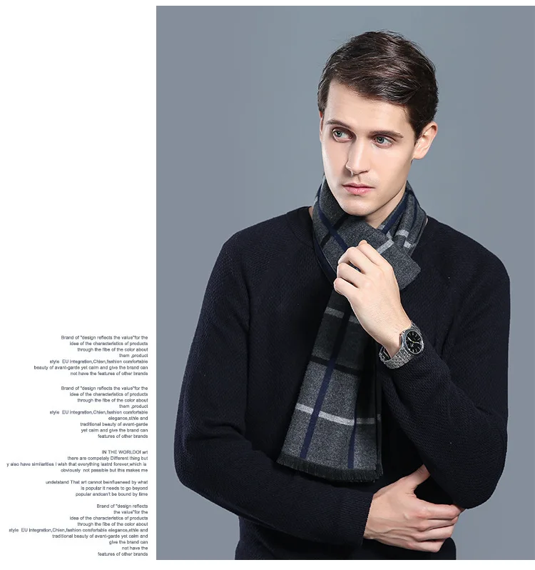 Luxury Brand Plaid Cashmere Scarf for Men Winter Warm Neckerchief Male Business Scarves Long Pashmina Christmas Gifts