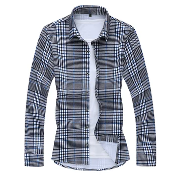 

MOGU 2019 New Men Autumn Long Sleeve Men Shirt Blue and Red Plaid Shirt for Men High Quality Fashion Chemise Homme