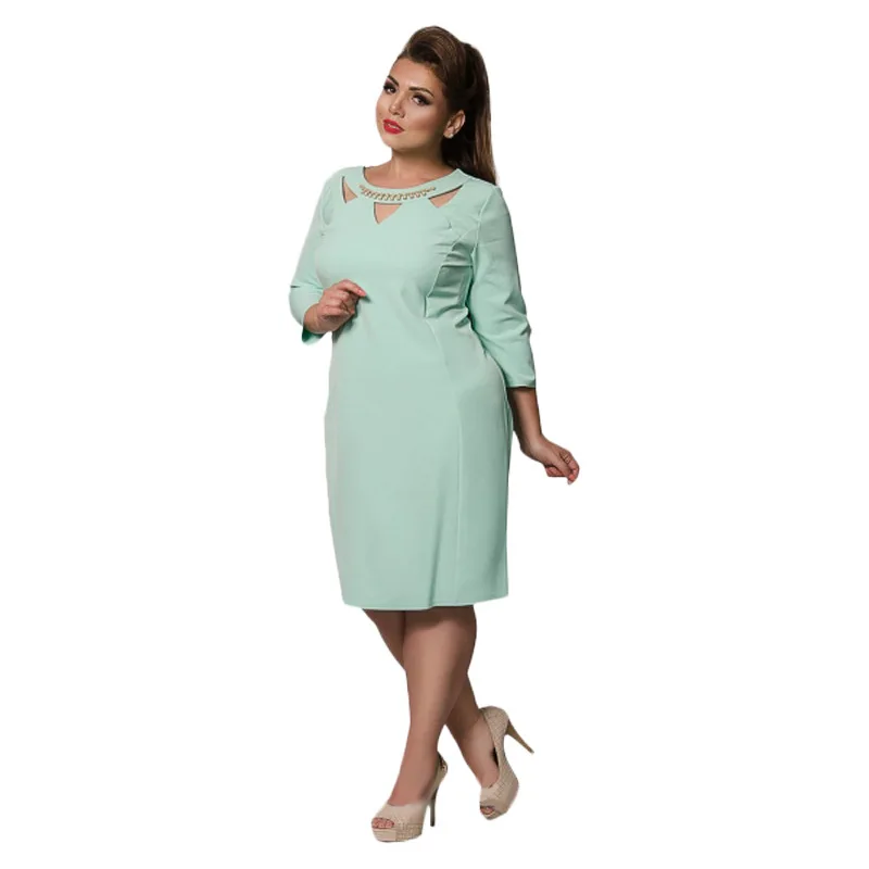 Женская одежда для работы осень плюс размер OL Jurk Midi Vestidos выдалбливают бисером женское шикарное офисное платье 6XL 5XL AF651