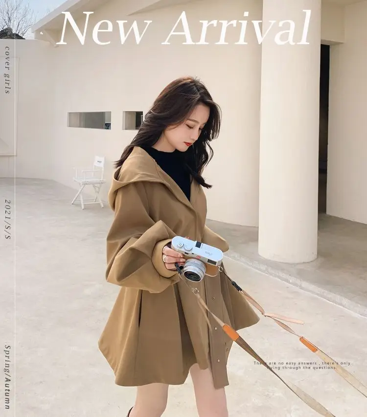 Fashion Elegant Women's Short Windbreaker Trench Coat Autumn and Spring Korean Loose Hooded Plus Size Jacket Original Fabric Parkas