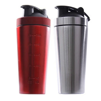 

2 Pcs Stainless Steel Protein Vibrating Bottle Gym Shaker Sports Milkshake Blender Water Bottle - Red & Silver Color